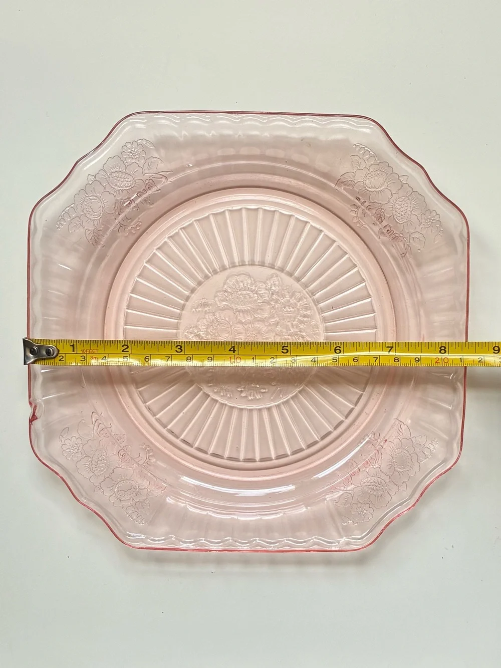 Vintage Style Pink Depression Glass Serving Plate - Decorative Floral Design